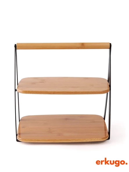 Bambu 2 Katlı Sunumluk, Baharatlık Düzenleyici, Organizer, Katlı Stant - 2