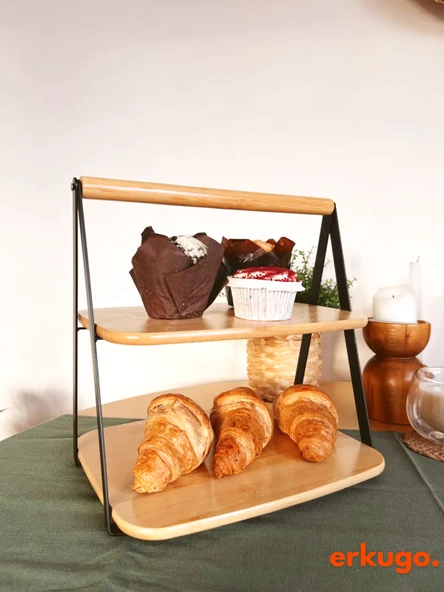 Bambu 2 Katlı Sunumluk, Baharatlık Düzenleyici, Organizer, Katlı Stant - 7