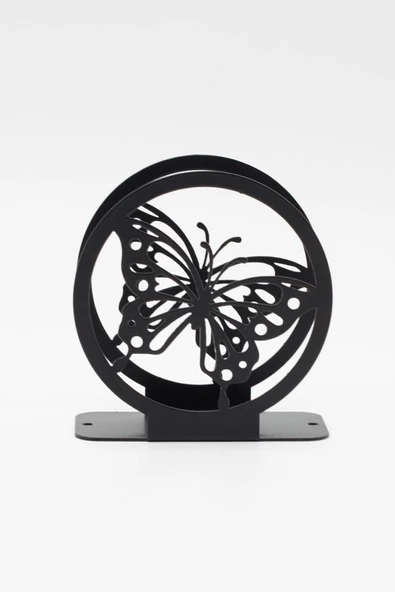 Kelebek Desenli Metal Peçetelik, Dekoratif Peçetelik, Metal Peçetelik, Kelebek Peçetelik Siyah - 2