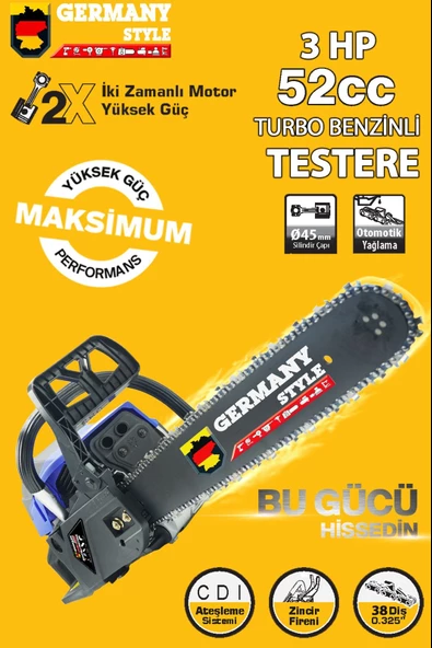 Germany Style Alman Turbo MS-650 52 Cc Ağaç Dal Kesim Benzinli Hızar Ağaç Kesme Moturu Zincirli Test - 2