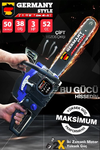 Germany Style Alman Turbo MS-650 52 Cc Ağaç Dal Kesim Benzinli Hızar Ağaç Kesme Moturu Zincirli Test - 3