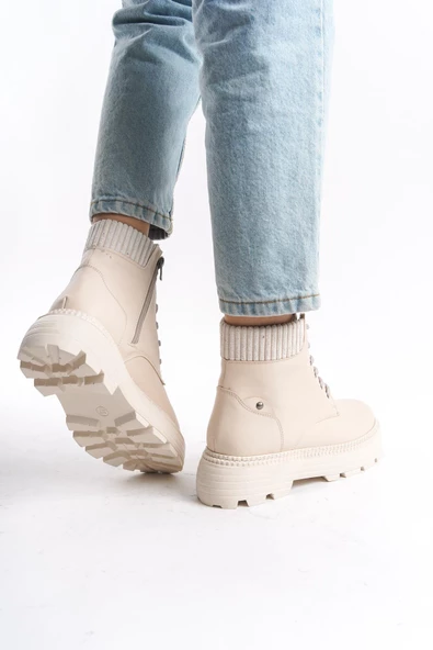 Kadın Kısa Postal Bot Tırtık Kalın Taban Günlük Yuvarlak Burun Bot - Resim 3