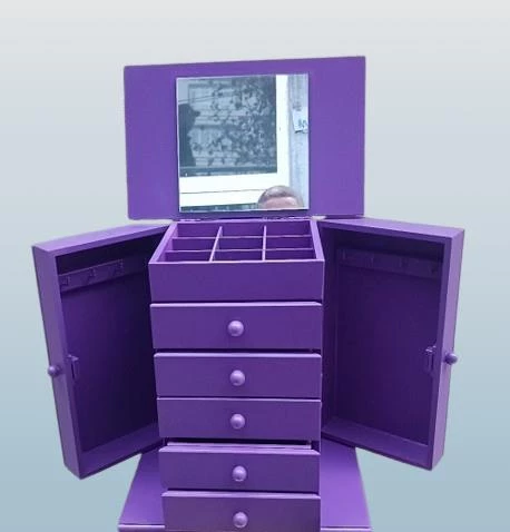 Hobi ERDL MODEL90524 7Çekmece Aynalı Makyaj Şifonyer Kutu MOR Renk El Yapımı - 2