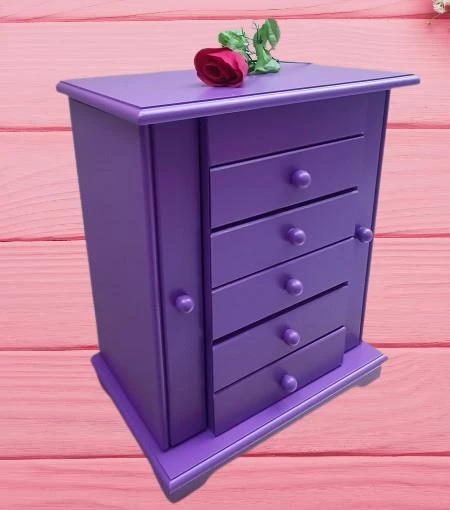 Hobi ERDL MODEL90524 7Çekmece Aynalı Makyaj Şifonyer Kutu MOR Renk El Yapımı - 7