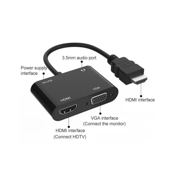 4671 Hdmi To Hdmi + Vga Monitör Çevirici Ps4 Dönüştürücü Switch Splitter Adaptör - 2