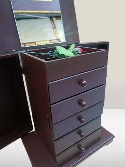 Hobi ERDL MODEL90525 7Çekmeceli Takı Şifonyer Kutu Aynalı Ceviz Renkli El Yapım - 4