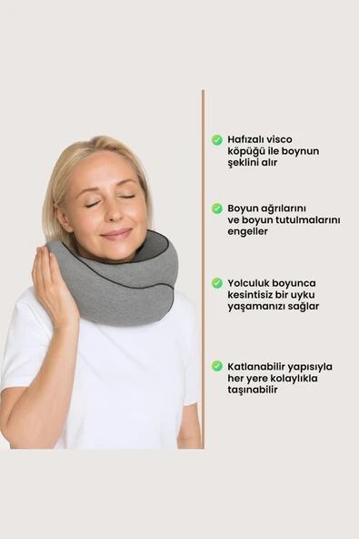 Viscoshy Seyahat Yastığı Gri - Resim 8