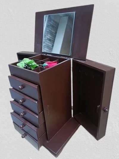 Hobi ERDL MODEL90525 7Çekmeceli Takı Şifonyer Kutu Aynalı Ceviz Renkli El Yapım - 5