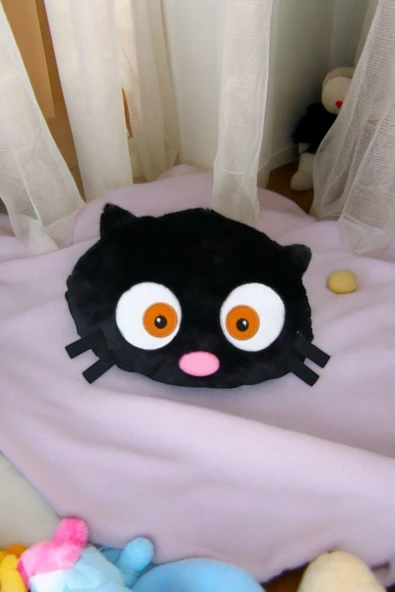 Siyah Kedi Kara Kedi Yastık Uykucu Dolum Oyuncak 30cm Orta Boy Hediyelik Yastık - 3