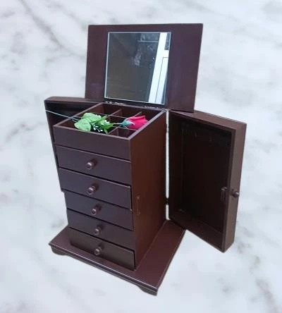 Hobi ERDL MODEL90525 7Çekmeceli Takı Şifonyer Kutu Aynalı Ceviz Renkli El Yapım - 6