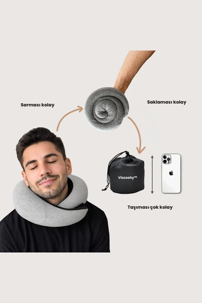 Viscoshy Seyahat Yastığı Gri - Resim 10