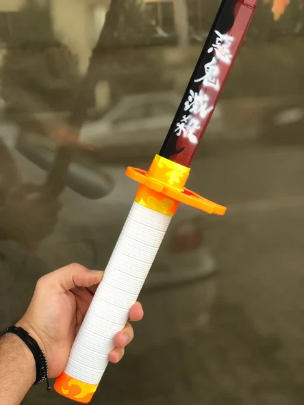 Rengoku Katana Sword Kılıç Demon Slayer 95 cm Katlanabilir Sağlam Plastik Açılıp Kapanabilen Katana - 2