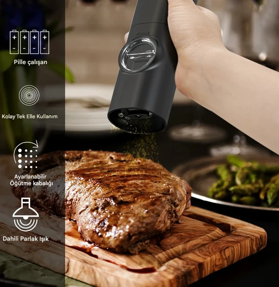 QASUL Yeni Elektrikli Otomatik Değirmen Biber Ve Tuz Değirmeni İle Üretilen LED Işık Ayarlanabilir - 2
