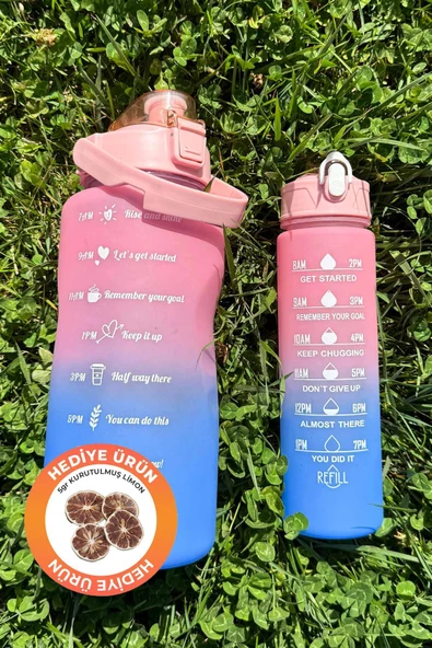 Motivasyonel 2li Su Matarası Su Şişesi Suluk 2 Lt 900ml Yavrulu Spor Salonu Su Şişesi - 5