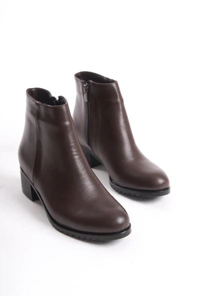 Kadın Hakiki Deri Mini Bootie Rahat Taban Yuvarlak Burun Casual Kışlık Bot - 4