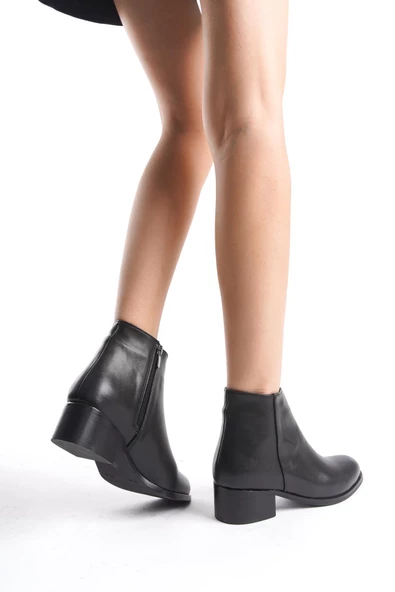 Kadın Hakiki Deri Mini Bootie Rahat Taban Yuvarlak Burun Casual Kışlık Bot - 8