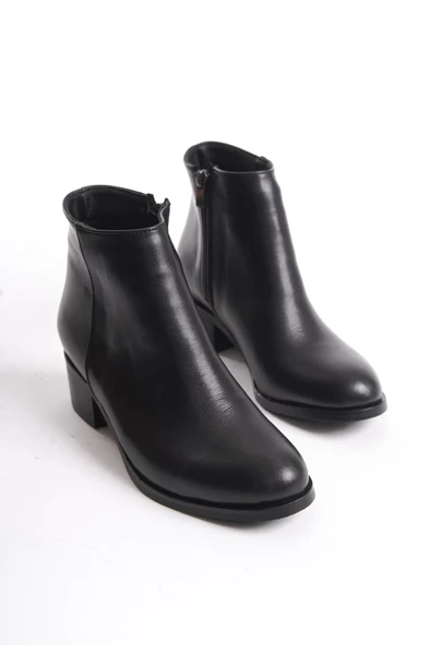 Kadın Hakiki Deri Mini Bootie Rahat Taban Yuvarlak Burun Casual Kışlık Bot - 7