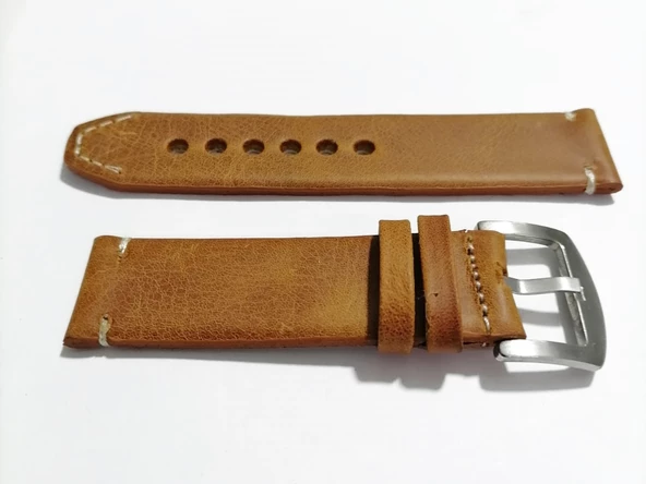 Fado  &Her Saate Uyumlu El Yapımı  Hakiki Grizi Deri Saat Kordonu 22  mm  (133)   taba  renk - Resim 4