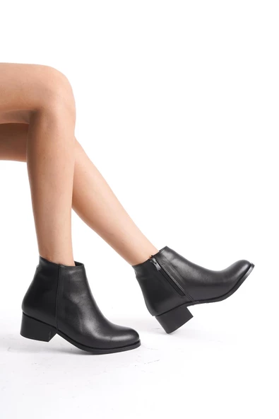 Kadın Hakiki Deri Mini Bootie Rahat Taban Yuvarlak Burun Casual Kışlık Bot - 6