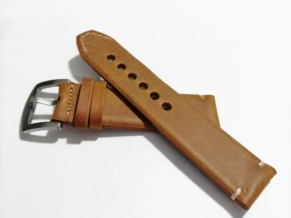 Fado  &Her Saate Uyumlu El Yapımı  Hakiki Grizi Deri Saat Kordonu 22  mm  (133)   taba  renk
