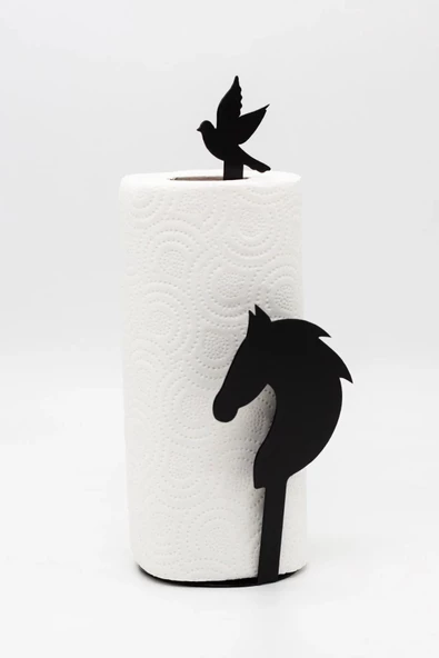 Metal Kağıt Havluluk Siyah Dik Havlu Peçetelik Standart Ve Büyük Boy Rulo Uyumlu At ve Kuş Desenli - 2