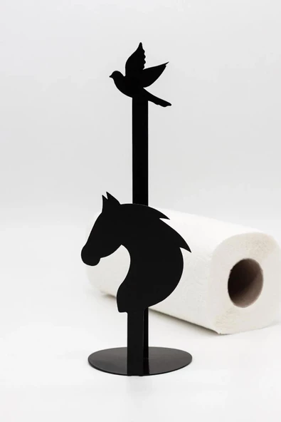 Metal Kağıt Havluluk Siyah Dik Havlu Peçetelik Standart Ve Büyük Boy Rulo Uyumlu At ve Kuş Desenli