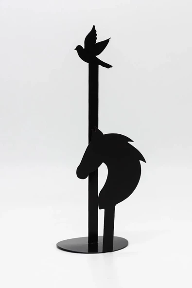 Metal Kağıt Havluluk Siyah Dik Havlu Peçetelik Standart Ve Büyük Boy Rulo Uyumlu At ve Kuş Desenli - 3