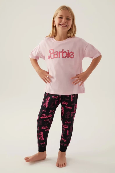 Barbie L1704-3 Kız Çocuk Kısa Kol Pijama Takımı