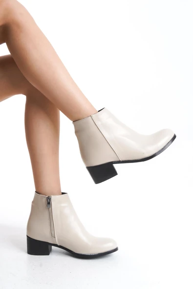 Kadın Hakiki Deri Kısa Topuklu Bot Fermuarlı Şık Casual Tam Kalıp Bootie - Resim 6