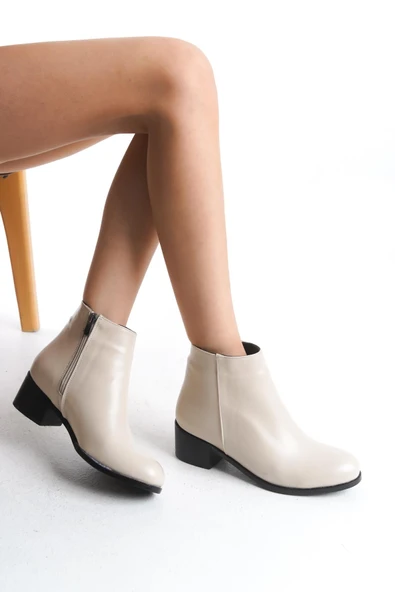 Kadın Hakiki Deri Kısa Topuklu Bot Fermuarlı Şık Casual Tam Kalıp Bootie - Resim 5