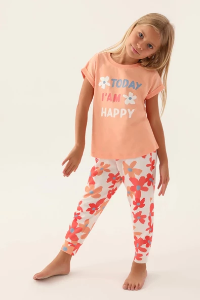 Roly Poly 3394-2 Kız Çocuk Çiçekli Kısa Kol Pijama Takım