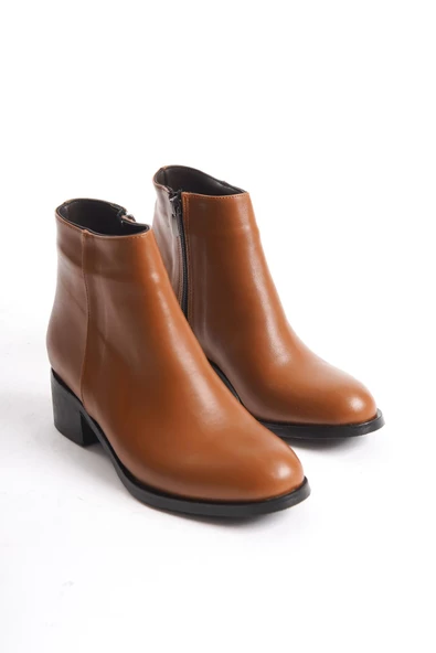 Kadın Hakiki Deri Kısa Topuklu Bot Fermuarlı Şık Casual Tam Kalıp Bootie - Resim 4