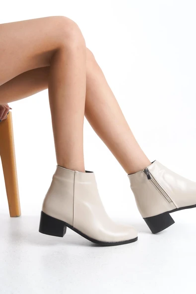 Kadın Hakiki Deri Kısa Topuklu Bot Fermuarlı Şık Casual Tam Kalıp Bootie - Resim 7