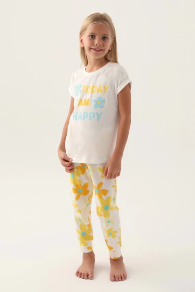 Roly Poly 3394-2 Kız Çocuk Çiçekli Kısa Kol Pijama Takım