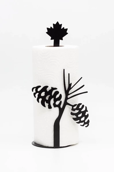 Metal Kağıt Havluluk Siyah Dik Havlu Peçetelik Standart Ve Büyük Boy Rulo Uyumlu Kozalak Desenli - 3