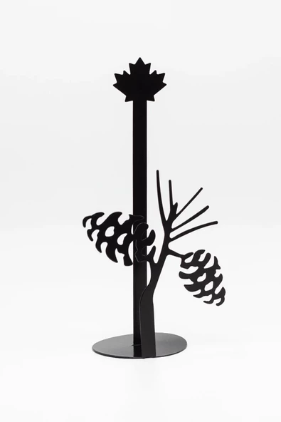 Metal Kağıt Havluluk Siyah Dik Havlu Peçetelik Standart Ve Büyük Boy Rulo Uyumlu Kozalak Desenli - 2