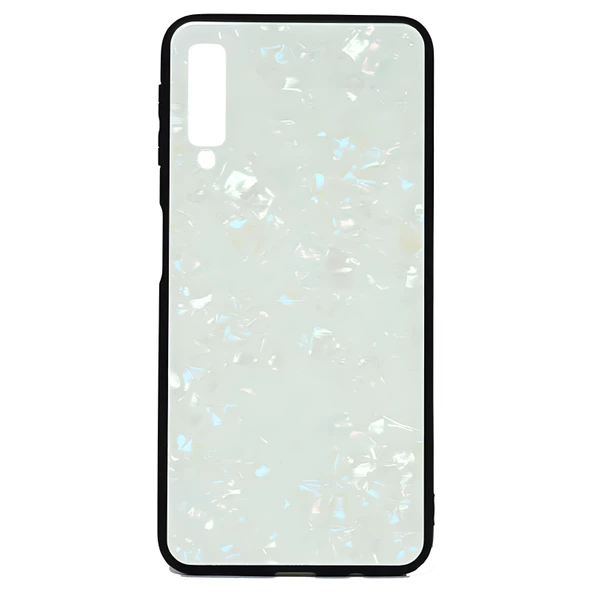 Galaxy A7 2018 Kılıf Mermer Desenli Marbel Temperli Cam Silikon Kılıf - Resim 3