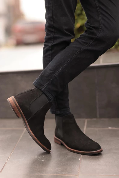 Shoetyle - Siyah Nubuk Erkek Chelsea Bot 365-0010 - 2
