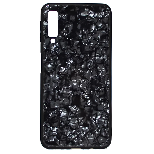 Galaxy A7 2018 Kılıf Mermer Desenli Marbel Temperli Cam Silikon Kılıf - Resim 2