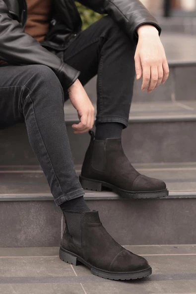 Shoetyle - Siyah Nubuk Erkek Chelsea Bot 365-0011 - 3