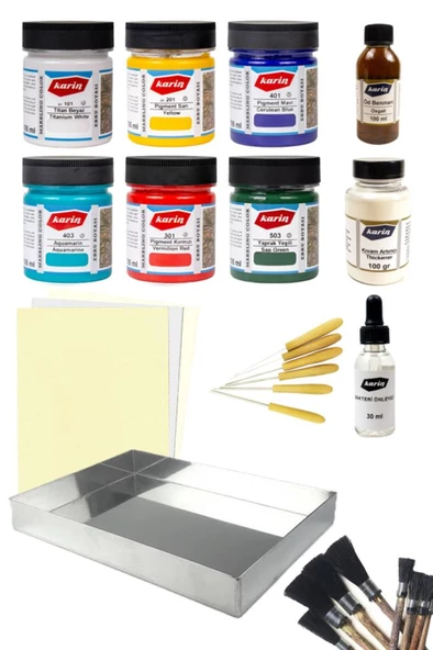 Ebru Başlangıç Seti 25x35 Profesyonel Ebru Seti Ezilmiş Ebru Boyaları Ebru Boyası ürün görseli 1