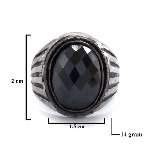 Akik Taşlı İşlemeli 925 Ayar Erkek Gümüş Yüzük GEY-209 - Resim 2