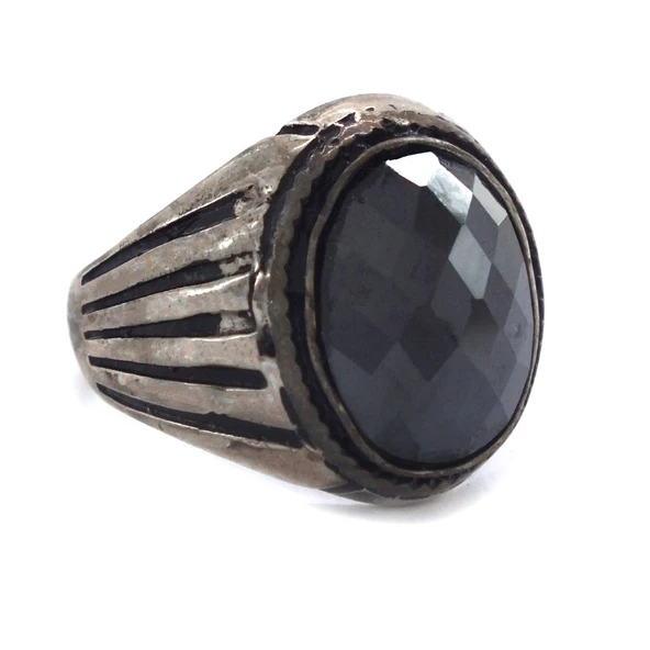 Akik Taşlı İşlemeli 925 Ayar Erkek Gümüş Yüzük GEY-209 - Resim 3