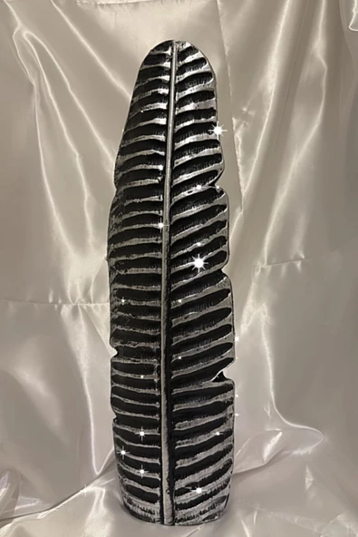 Yaprak Vazo Siyah Gümüş Vazo 57cm