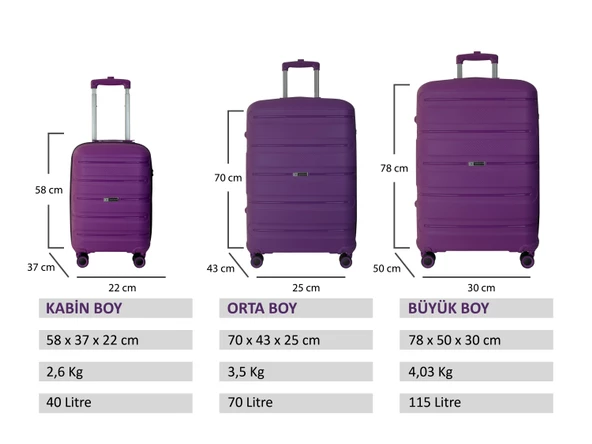Vegmann Polipropilen (PP) Atlas Violet Orta Boy Valiz - 9