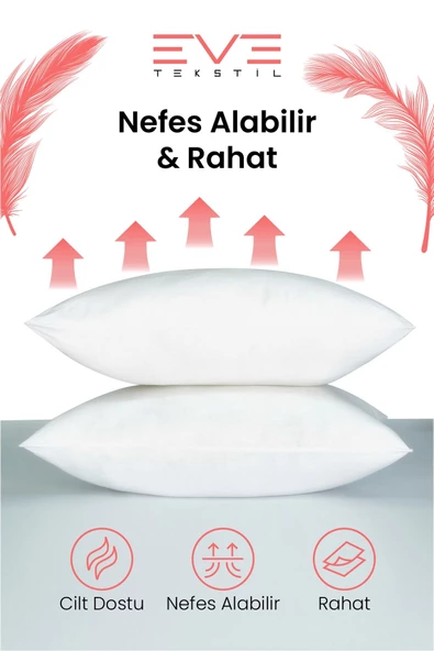 2 Adet Silikon Elyaf Nonwoven Yıkanabilir Antialerjik Vakumlu Yastık Seti 50x70cm 600 gr - 4