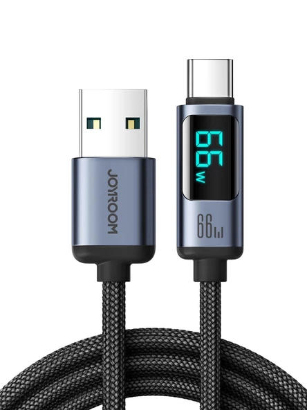 Joyroom 66W USB'den Type-C Dijital Ekranlı Şarj Göstergeli Şarj Kablosu 1.2MT