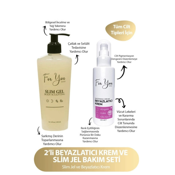 Slim Jel Çatlak, Selülit Karşıtı, Vücut Şekillendirici Jeli 250 ml & Beyazlatıcı Krem