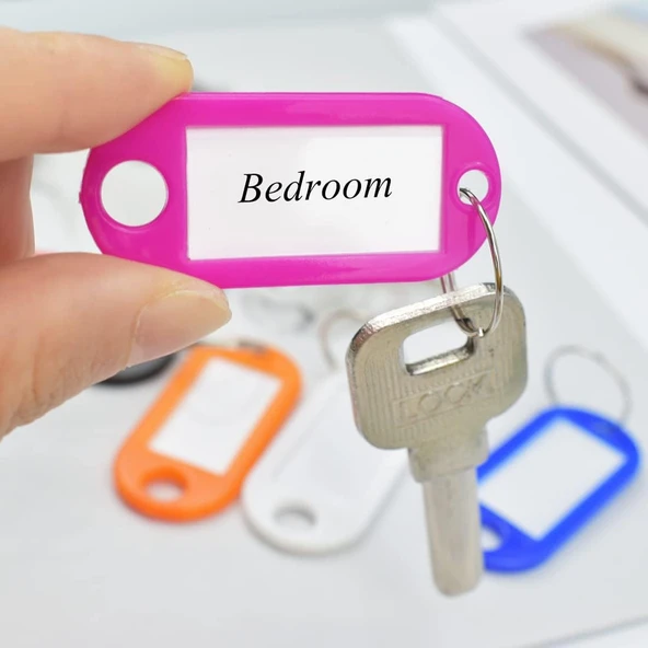 Plastik İsim Yazılabilen Karışık Renk 10 adet Anahtarlık (5.5cmx2cm) - 5