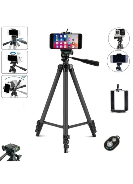 Bluetooth Tripot Profesyonel Fotoğraf Video Çekimi Kumandalı 106 Cm Tripod Telefon Tutucu